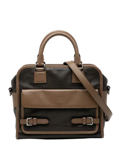Pre-owned Loewe 2013-2025 Bicolor Grained Calfskin Cruz Satchel In Brown