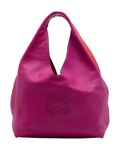 Pre-owned Loewe 2013 Bicolor Calfskin Anagram Dunas Hobo Shoulder Bag In Pink