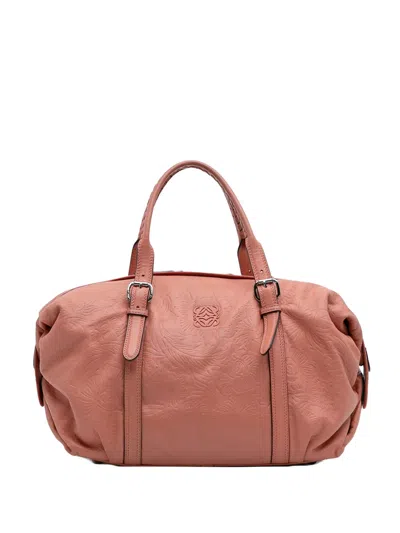 Pre-owned Loewe 2013 Embossed Leather Anagram Boston Bag In Orange