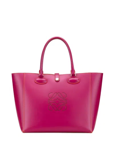 Pre-owned Loewe 2013 Leather Perforated Anagram Leo Tote Bag In Pink