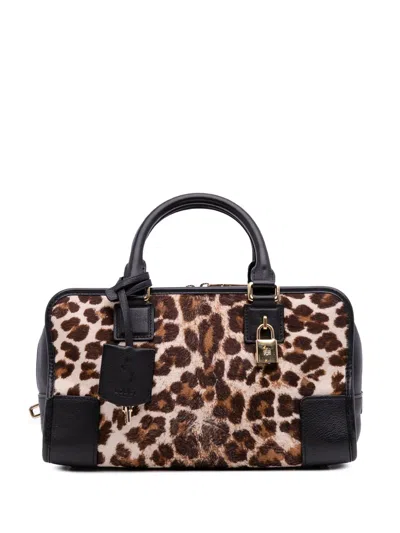 Pre-owned Loewe 2013 Pony Hair Leopard Print Amazona 28 Handbag In Brown