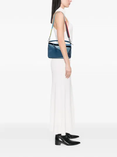 Pre-owned Loewe 2014-2025 Medium Tricolor Calfskin Puzzle Satchel In Blue