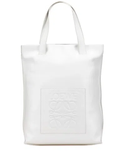 Pre-owned Loewe 2014 Anagram Leather Shopper Tote Bag In White