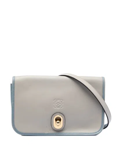 Pre-owned Loewe 2014 Bicolor Leather Anagram Ines Flap Crossbody Bag In Gray