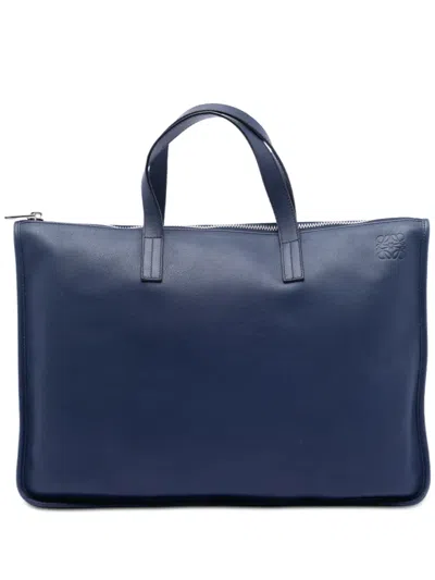 Pre-owned Loewe 2014 Leather Anagram Toledo Briefcase Business Bag In Blue