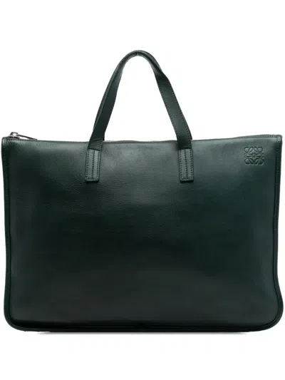 Pre-owned Loewe 2014 Leather Anagram Toledo Briefcase Business Bag In Green