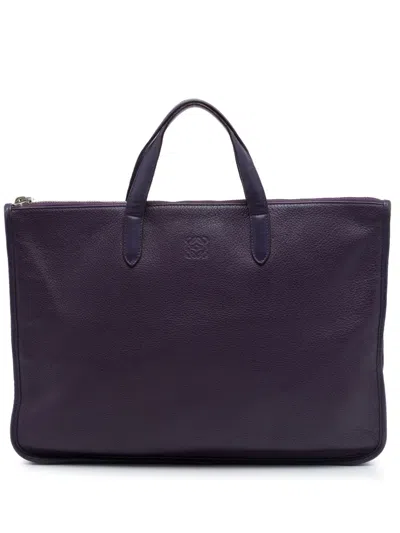 Pre-owned Loewe 2014 Leather Anagram Toledo Briefcase Business Bag In Purple