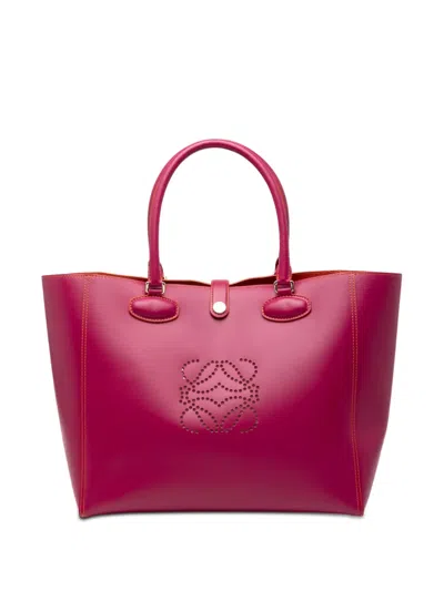 Pre-owned Loewe 2014 Leather Perforated Anagram Leo Tote Bag In Pink