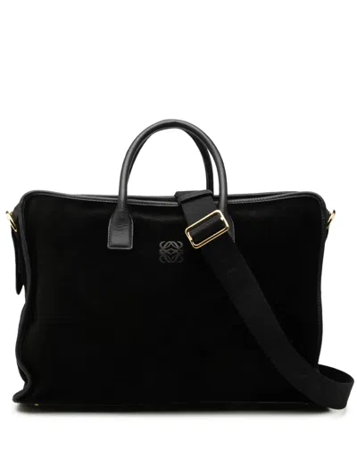 Pre-owned Loewe 2014 Suede Amazona Business Bag In Black