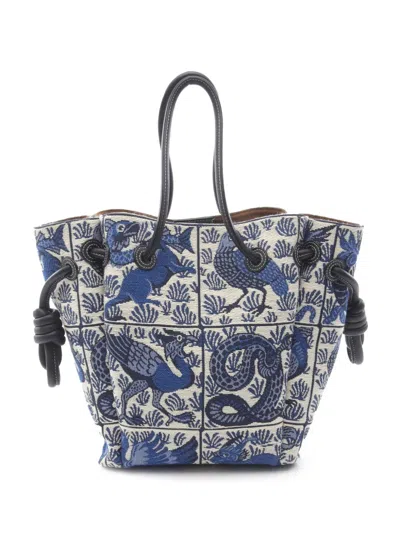 Pre-owned Loewe 2015-2025 William De Morgan Small Canvas Flamenco Knot Tote Bag In Blue