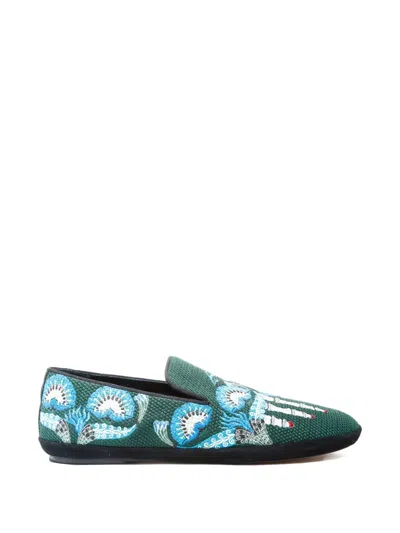 Pre-owned Loewe 2015-2025s Embroidered Graphic Loafers In Green