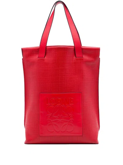 Pre-owned Loewe 2015 Anagram Leather Shopper Tote Bag In Red
