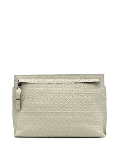 Pre-owned Loewe 2015 Embossed Leather Anagram Repeat T Clutch Bag In Brown