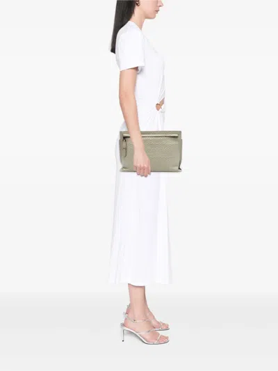 Pre-owned Loewe 2015 Embossed Leather Anagram Repeat T Clutch Bag In Brown