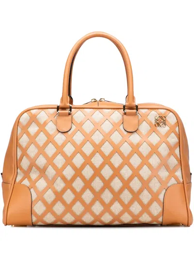 Pre-owned Loewe 2015 Extra Large Canvas And Cut Out Leather Amazona 75 Travel Bag In Brown