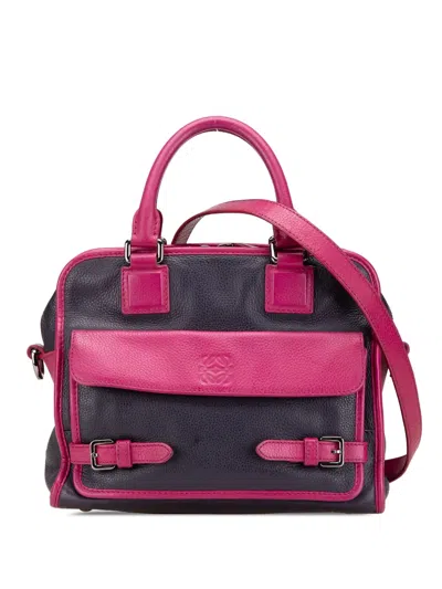 Pre-owned Loewe 2015 Grained Bicolor Calfskin Cruz Satchel In Blue
