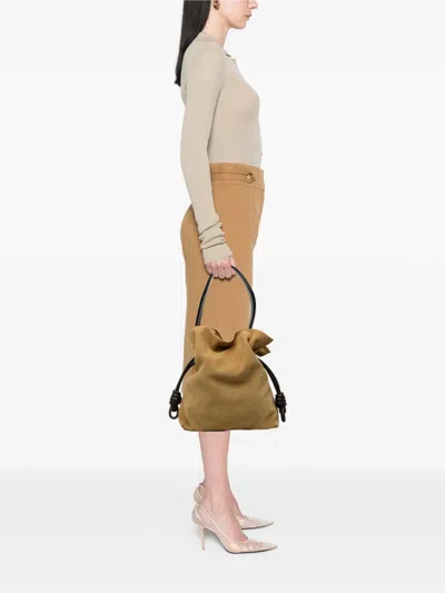 Pre-owned Loewe 2015 Large Suede Flamenco Knot Tote Bag In Brown