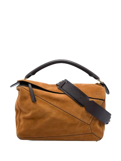 Pre-owned Loewe 2015 Large Suede Puzzle Satchel In Brown