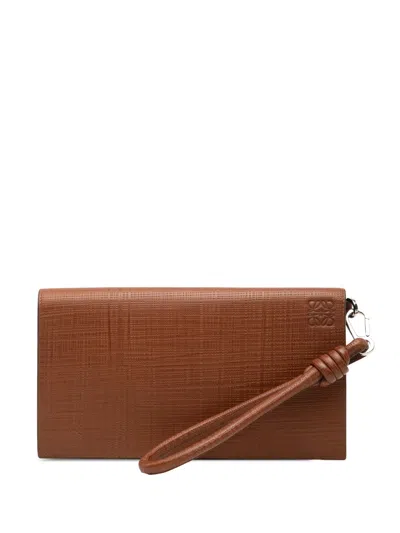 Pre-owned Loewe 2015 Leather Anagram Horizontal Continental Wallet Long Wallets In Brown