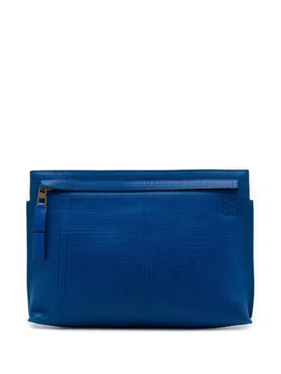 Pre-owned Loewe 2015 Leather Anagram T Clutch Bag In Blue