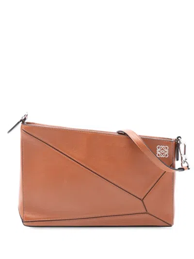 Pre-owned Loewe 2015 Leather Puzzle Clutch Shoulder Bag In Brown