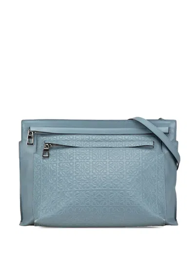 Pre-owned Loewe 2015 Leather Repeat Anagram Double T Pouch Crossbody Bag In 蓝色