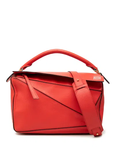 Pre-owned Loewe 2015 Medium Calfskin Puzzle Satchel In Red