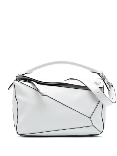 Pre-owned Loewe 2015 Medium Calfskin Puzzle Satchel In White