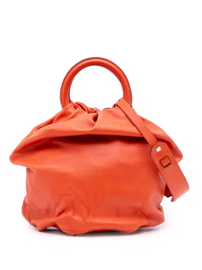 Pre-owned Loewe 2015 Small Gathered Lambskin Bounce Bag Satchel In Orange