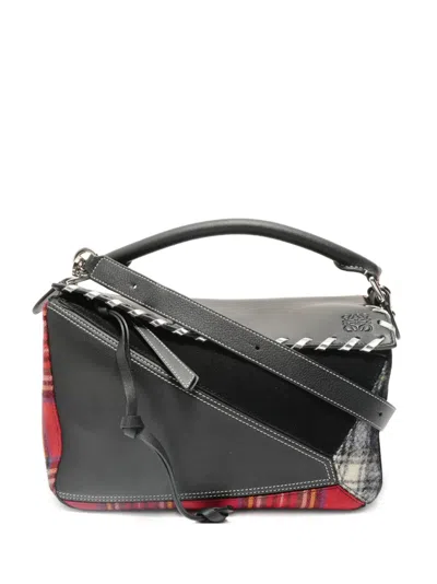 Pre-owned Loewe 2015-2025 Puzzle Anagram Check Shoulder Bag In Black