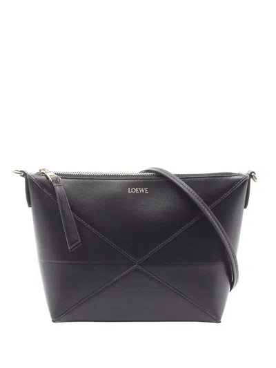 Pre-owned Loewe 2015-2026 Leather Puzzle Fold Pouch Shoulder Bag In Black