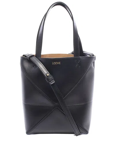 Pre-owned Loewe 2015-2026 Mini Calfskin Puzzle Fold Tote Satchel In Black