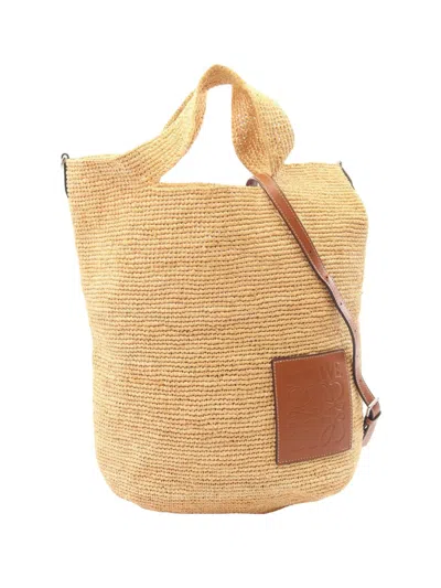 Pre-owned Loewe 2015-2026 Raffia Slit Satchel In Neutrals