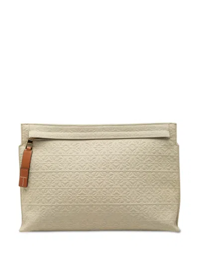 Pre-owned Loewe 2016 Anagram Canvas Repeat T Clutch Bag In Neutrals