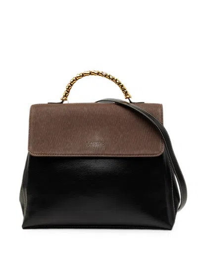 Pre-owned Loewe 2016 Bicolor Leather Velazquez Twist Top Handle Bag Satchel In Black