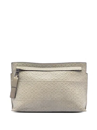 Pre-owned Loewe 2016 Embossed Calfskin Anagram Repeat T Clutch Bag In Brown