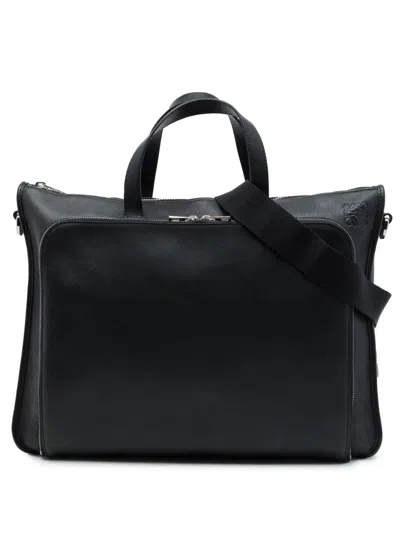 Pre-owned Loewe 2016 Leather Anagram Briefcase Business Bag In Black