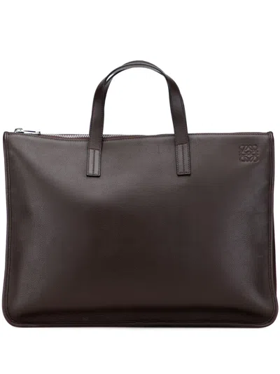 Pre-owned Loewe 2016 Leather Anagram Toledo Briefcase Business Bag In Brown