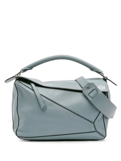 Pre-owned Loewe 2016 Medium Calfskin Puzzle Satchel In Blue