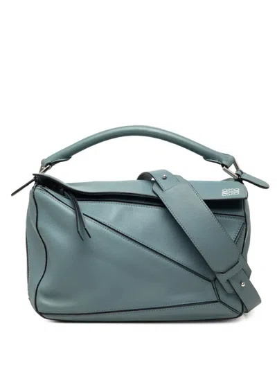 Pre-owned Loewe 2016 Medium Calfskin Puzzle Satchel In Blue