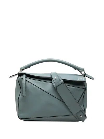Pre-owned Loewe 2016 Medium Calfskin Puzzle Satchel In Blue