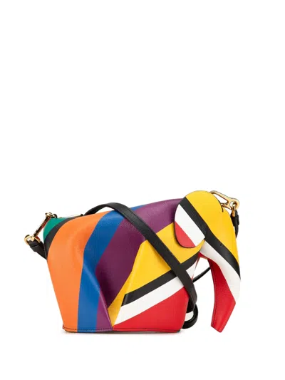 Pre-owned Loewe 2016 Mini Leather Striped Elephant Crossbody Bag In Red
