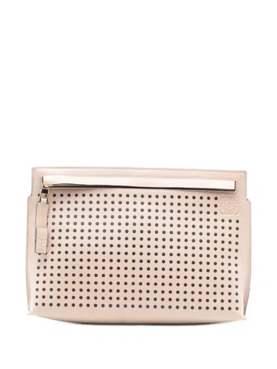 Pre-owned Loewe 2016 Perforated Leather Anagram Clutch Bag In Brown