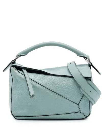 Pre-owned Loewe 2016 Small Anagram Embossed Calfskin Puzzle Satchel In Blue