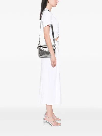 Pre-owned Loewe 2016 Small Anagram Embossed Patent Puzzle Satchel In Silver