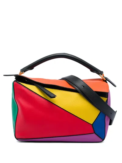 Pre-owned Loewe 2016 Small Calfskin Rainbow Puzzle Satchel In Multicolour
