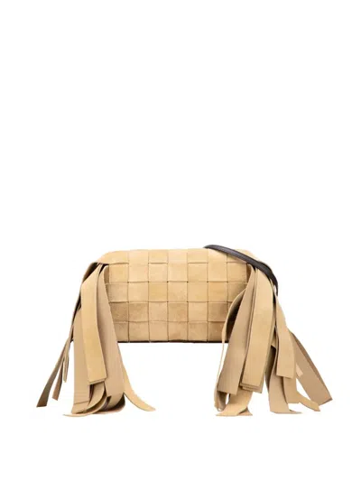 Pre-owned Loewe 2016 Woven Suede Fringe Crossbody Bag In Brown