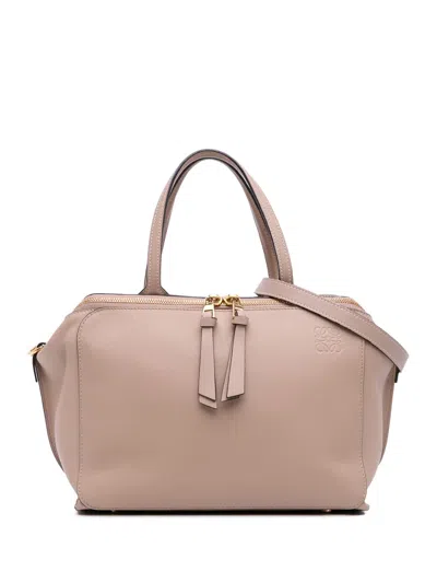 Pre-owned Loewe 2017 Anagram Leather Zipper Bag Satchel In Brown