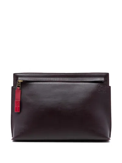 Pre-owned Loewe 2017 Bicolor Leather Anagram T Pouch Clutch Bag In Red