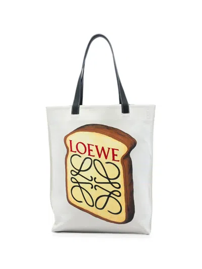 Pre-owned Loewe 2017 Canvas Anagram Toast Tote Bag In White